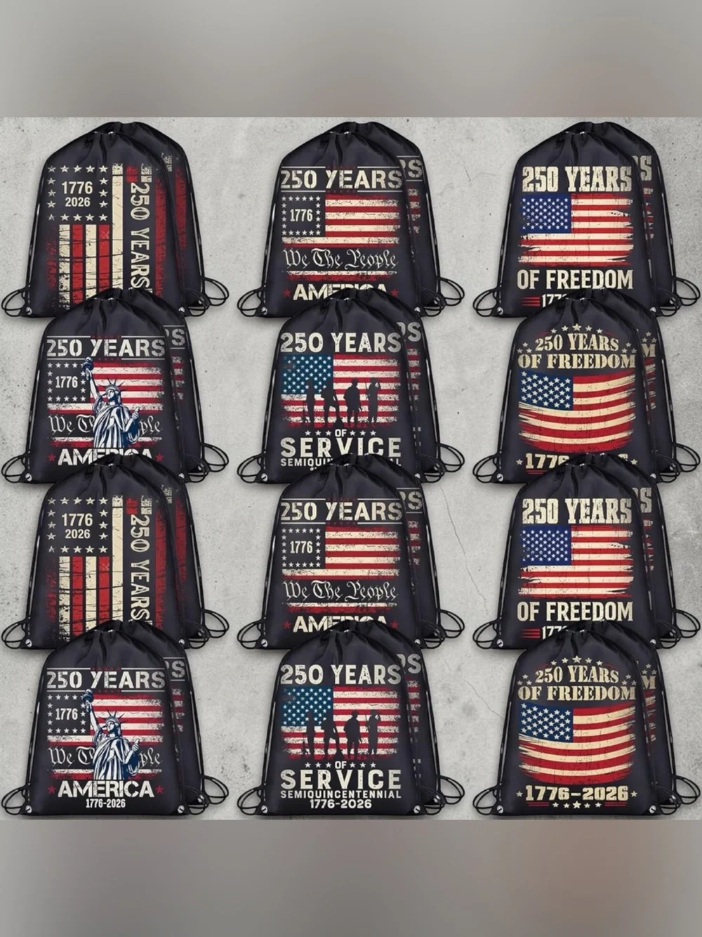 Patriotic 250 Years Drawstring Backpack - Black & Red
